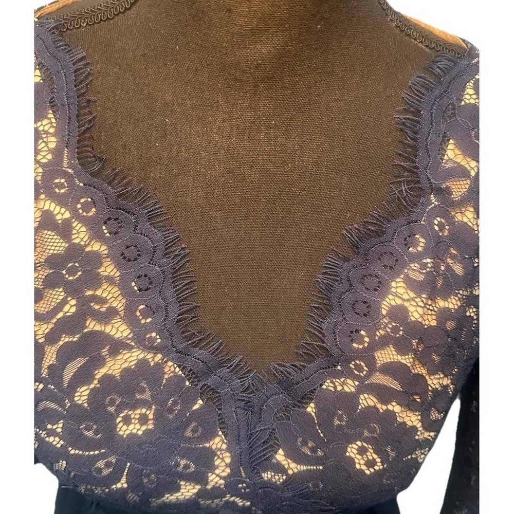 Eliza J Dress Women's Size 2 Navy Blue Lace Faille Fit and Flare Lining Pockets - Picture 8 of 13